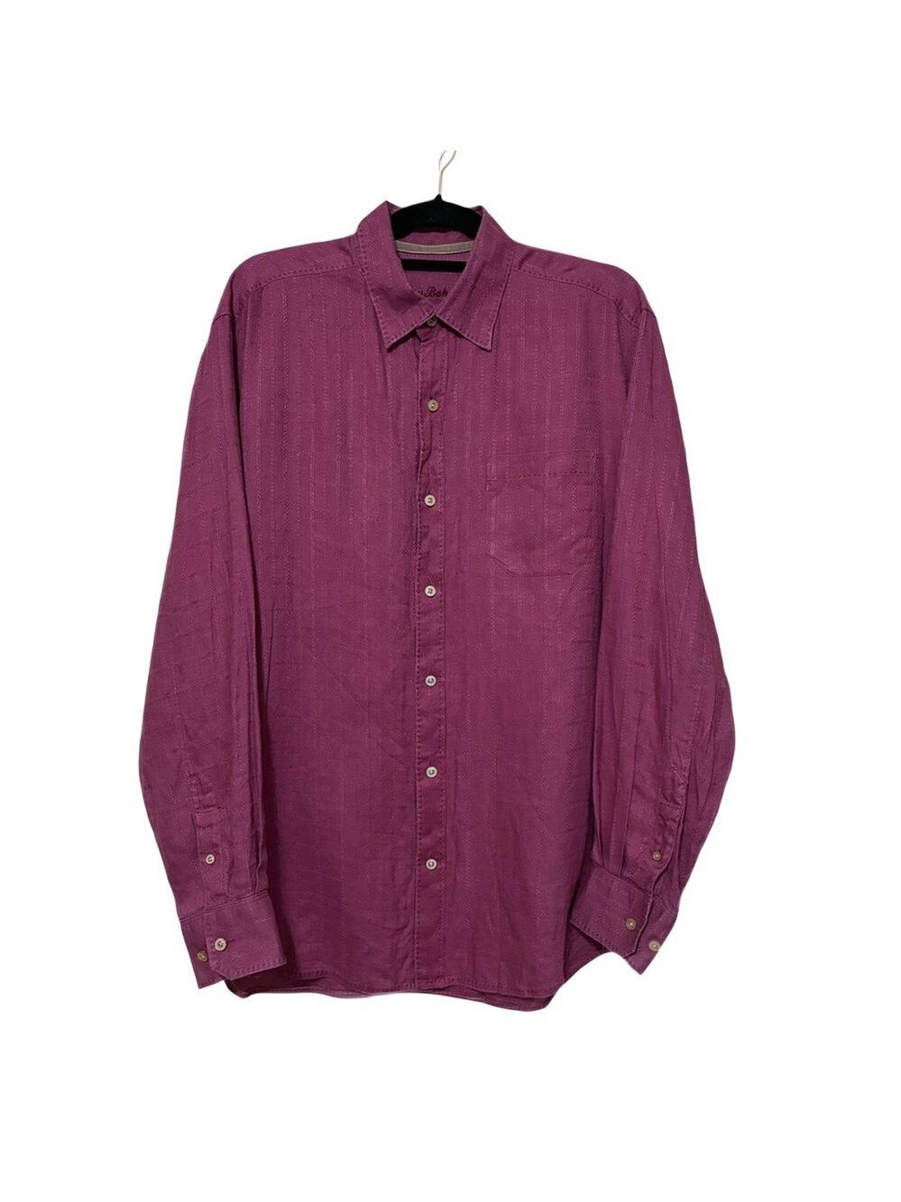 Tommy Bahama 100% Linen Button Up Men’s M Magenta Textured Long Sleeve